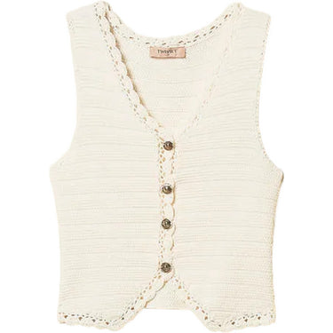 Gilet Donna Twinset - Gilet In Maglia Bordi Crochet - Beige