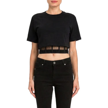 T-shirt Donna Twinset - T-Shirt In Jersey Con Corsetto Pizzo - Nero