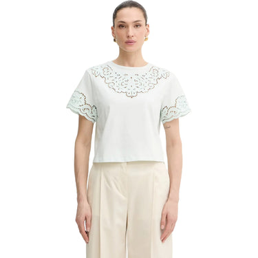 T-shirt Donna Twinset - T-Shirt In Jersey M/C Con Ricamo - Celeste