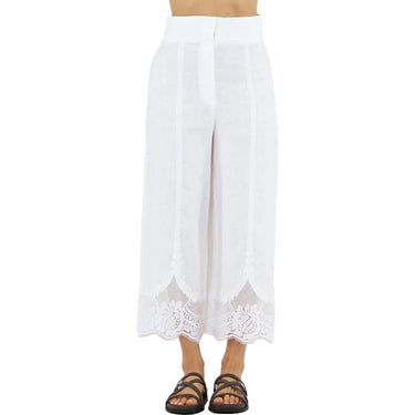 Pantaloni Donna Twinset - Pantalone Cropped Con Pizzo Intarsiato E Cintura - Bianco