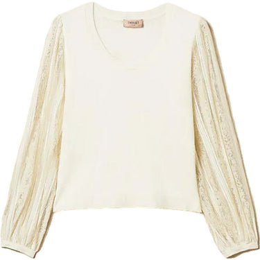 Bluse e camicie Donna Twinset - Maglia Con Pizzo Ricamato - Bianco