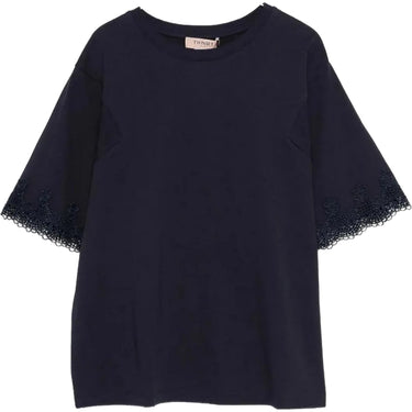 T-shirt Donna Twinset - T-Shirt In Jersey Con Macrame' - Blu