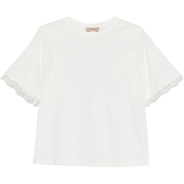 T-shirt Donna Twinset - T-Shirt In Jersey Con Macrame' - Bianco