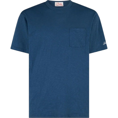 T-shirt Uomo Mc2 Saint Barth - Linen T-Shirt With Front Pocket - Blu