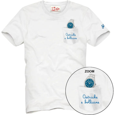 T-shirt Uomo Mc2 Saint Barth - Cotton T-Shirt With Front Pocket And Print - Bianco