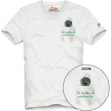 T-shirt Uomo Mc2 Saint Barth - Cotton T-Shirt With Front Pocket And Print - Bianco