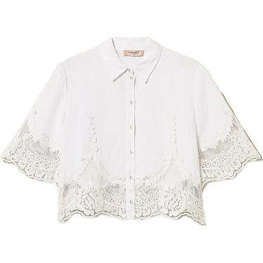 Camicie Donna Twinset - Camicia Boxi Con Pizzo Intarsiato - Bianco