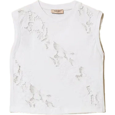 T-shirt Donna Twinset - T-Shirt Smanicata C/Ricamo Davanti - Bianco