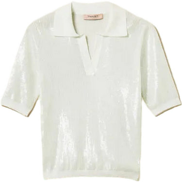 Polo Donna Twinset - Polo In Maglia Ricamo Pailettes - Celeste