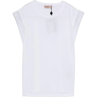 T-shirt Donna Twinset - T-Shirt In Jersey S/M Con Bordo Pizzo - Bianco