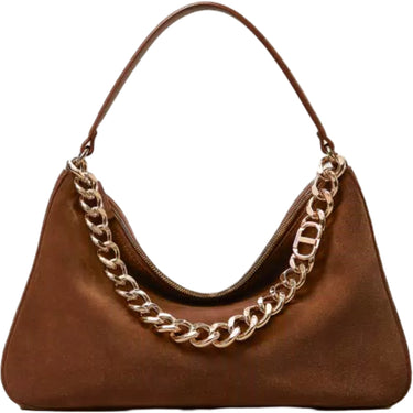 Borse a mano Donna Twinset - Tracolla Grande In Camoscio/Manico In Catena Logo - Marrone