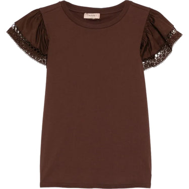 T-shirt Donna Twinset - T-Shirt In Jersey Con Alette In Pizzo - Marrone