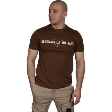 T-shirt Uomo Aeronautica Militare - T-shirt stampa flock Frecce Tricolori - Marrone - Gianni Foti