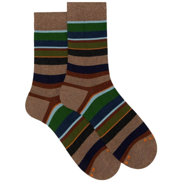 Calzini Uomo Gallo - Uomo Corto Co/Ea Leggero Righe Multi - Marrone