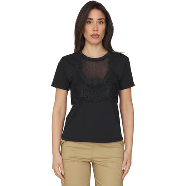 T-shirt Donna Twinset - T-Shirt Jersey Con Tulle E Pizzo - Nero