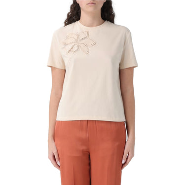 T-shirt Donna Twinset - T-Shirt In Jersey Con Ricamo - Beige