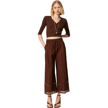 Pantaloni Donna Twinset - Pantalone Con Elastico E Macrame' - Marrone