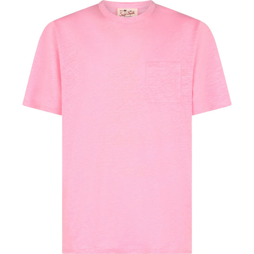 T-shirt Uomo Mc2 Saint Barth - Linen T-Shirt With Front Pocket - Rosa