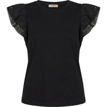 T-shirt Donna Twinset - T-Shirt In Jersey Con Alette In Pizzo - Nero