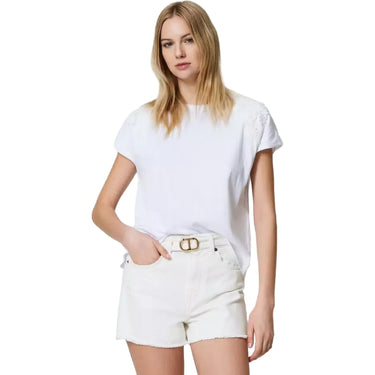 T-shirt Donna Twinset - T-Shirt Con Patch Fiori - Bianco - Gianni Foti