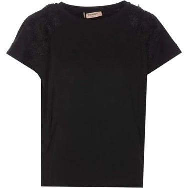 T-shirt Donna Twinset - T-Shirt Con Patch Fiori - Nero - Gianni Foti