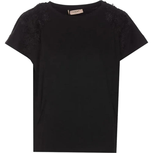 T-shirt Donna Twinset - T-Shirt Con Patch Fiori - Nero