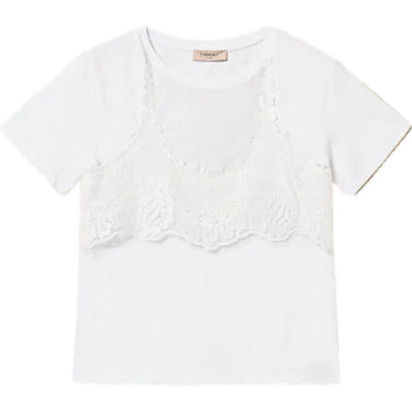 T-shirt Donna Twinset - T-Shirt Jersey Con Tulle E Pizzo - Bianco
