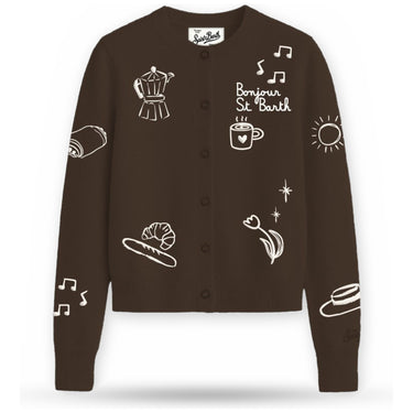 Cardigan Donna Mc2 Saint Barth - Roundneck Cardigan Draw Bonjour STB 18 Emb
