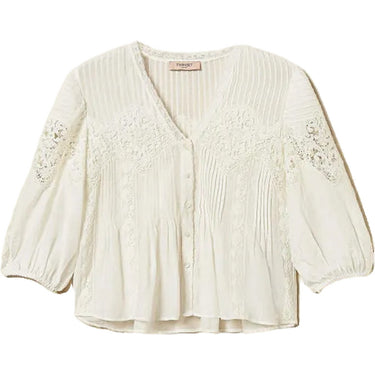 Camicie Donna Twinset - Camicia Con Manica 3/4 E Pizzo - Bianco