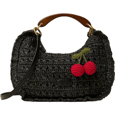 Borse a mano Donna Twinset - Hobo Effetto Paglia C/Ciliegia Crochet - Nero