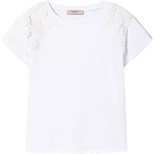 T-shirt Donna Twinset - T-Shirt Con Patch Fiori - Bianco