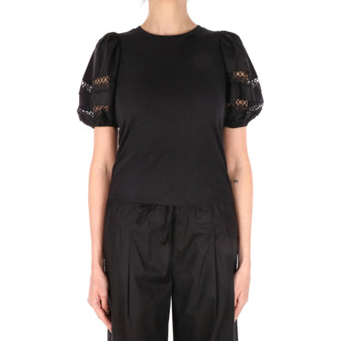 T-shirt Donna Twinset - T-Shirt In Jersey Con Maniche Baloon In Popeline - Nero
