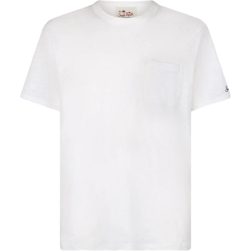 T-shirt Uomo Mc2 Saint Barth - Linen T-Shirt With Front Pocket - Bianco