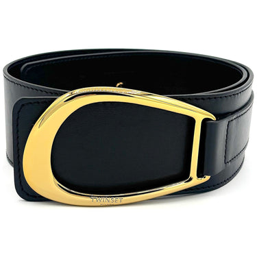 Cinture Donna Twinset - Cintura Vita Alta In Pelle Con Fibbia - Nero