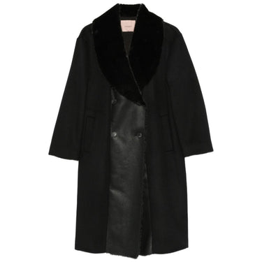 Cappotti Donna Twinset - Cappotto Panno Dett. Long Fiber Fabric E Spalmati - Nero
