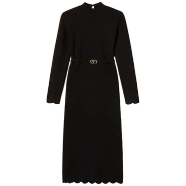 Vestiti casual Donna Twinset - Abito Lungo A Lupetto Bordi Cappette E Cintura - Nero