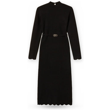 Vestiti casual Donna Twinset - Abito Lungo A Lupetto Bordi Cappette E Cintura - Nero