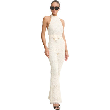 Tute a manica corta Donna Twinset - Tuta All'americana In Pizzo C/Cintura - Bianco
