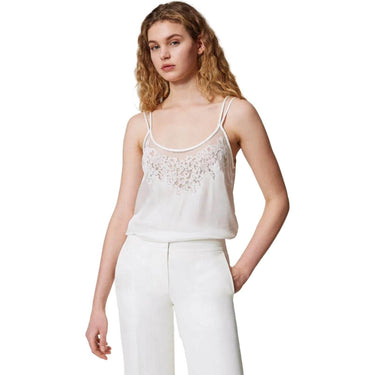 Canotte e top Donna Twinset - Top Ricamato - Bianco-Gianni Foti