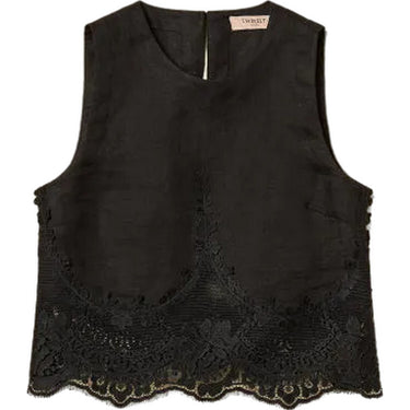 Canotte e top Donna Twinset - Top Con Pizzo Intarsiato - Nero
