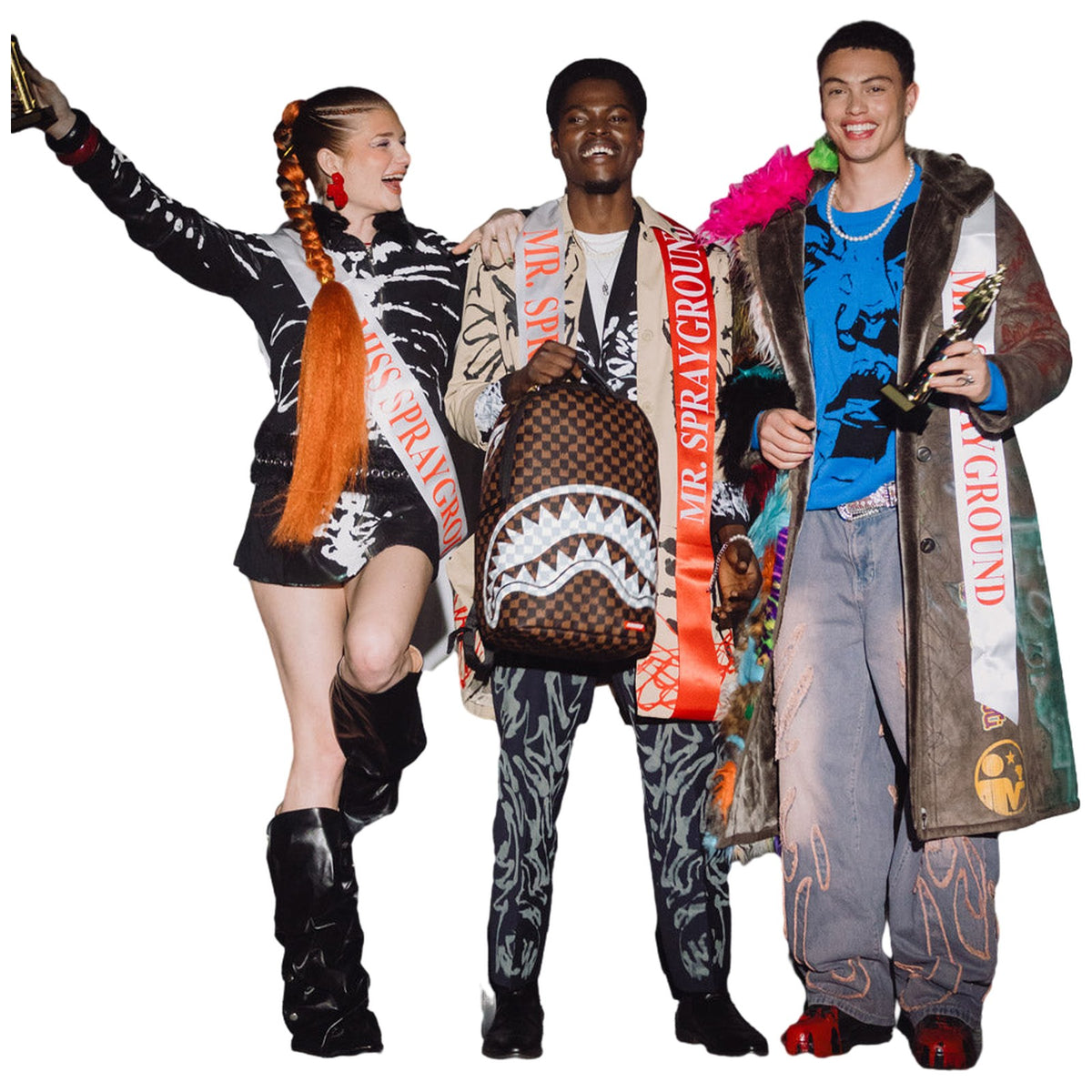 Zaini Casual Unisex Sprayground - Brown And Cream Drip Check Shark Backpack - Marrone