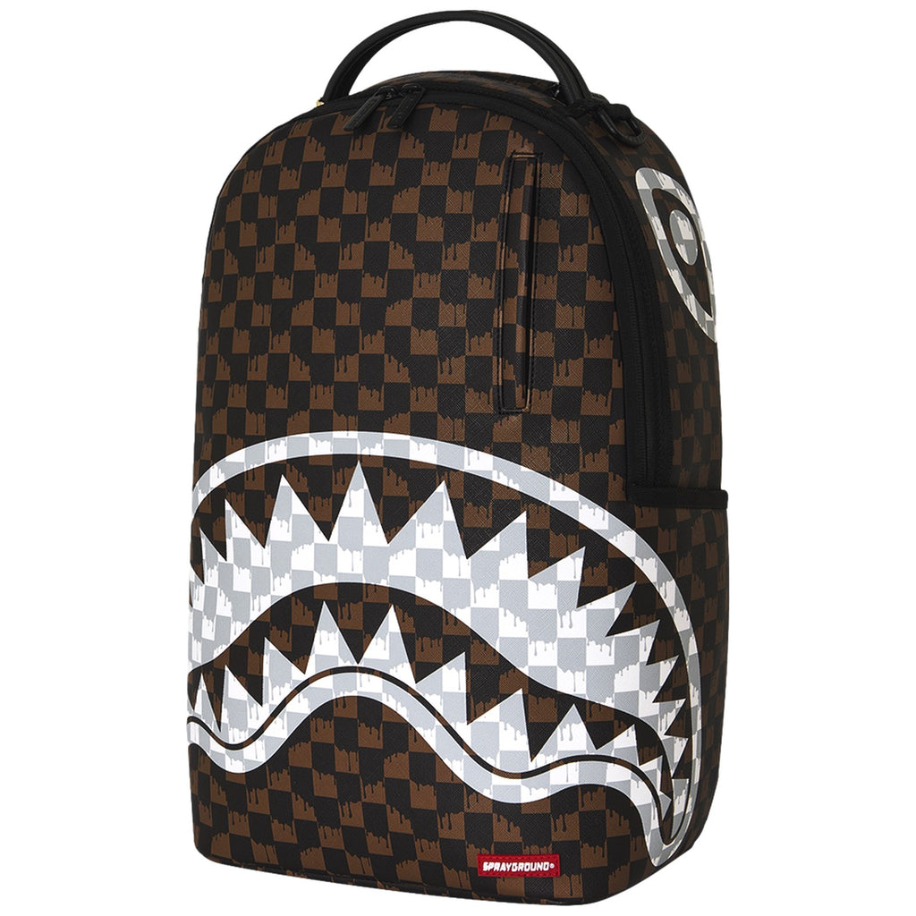 Zaini Casual Unisex Sprayground - Brown And Cream Drip Check Shark Backpack - Marrone
