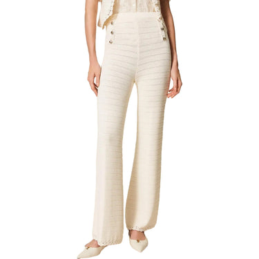 Pantaloni Donna Twinset - Pantalone In Maglia Bordi Crochet - Beige