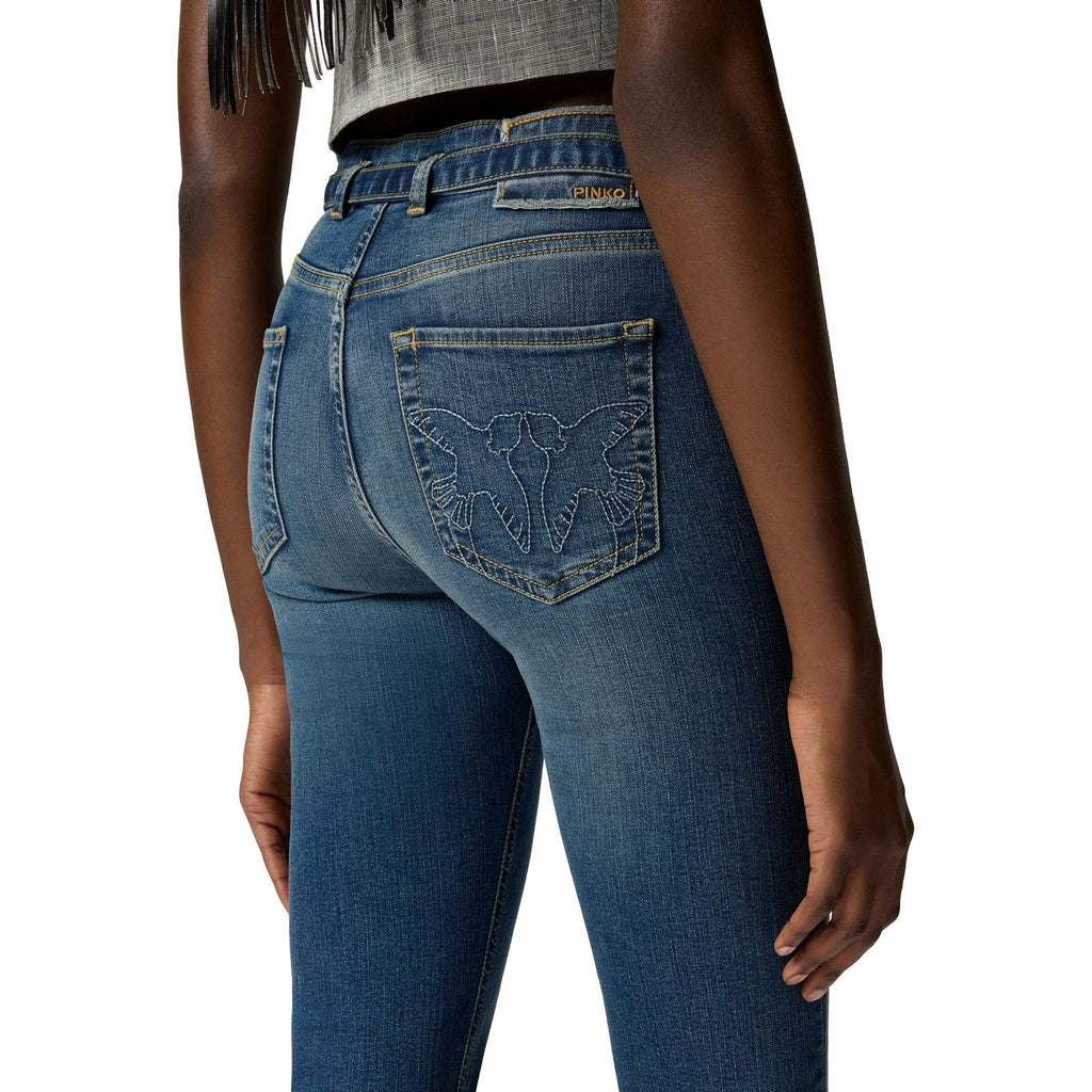 Jeans Donna Pinko - Flora Flare Medium Wash Denim - Blu-Gianni Foti