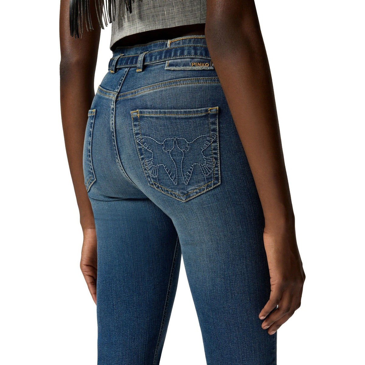 Jeans Donna Pinko - Flora Flare Medium Wash Denim - Blu-Gianni Foti