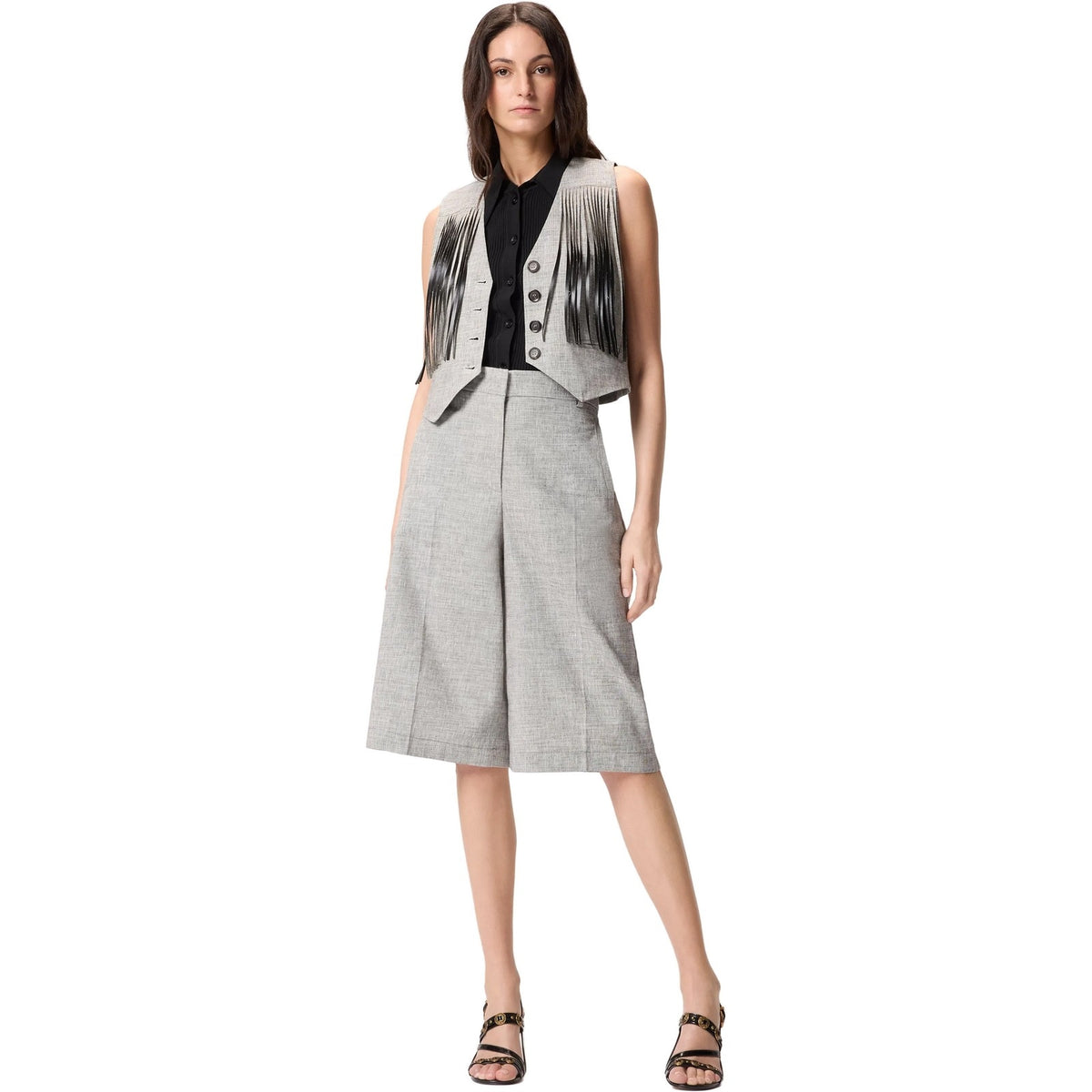Pantaloncini Donna Pinko - Angera Bermuda Fiammato Lino C - Grigio