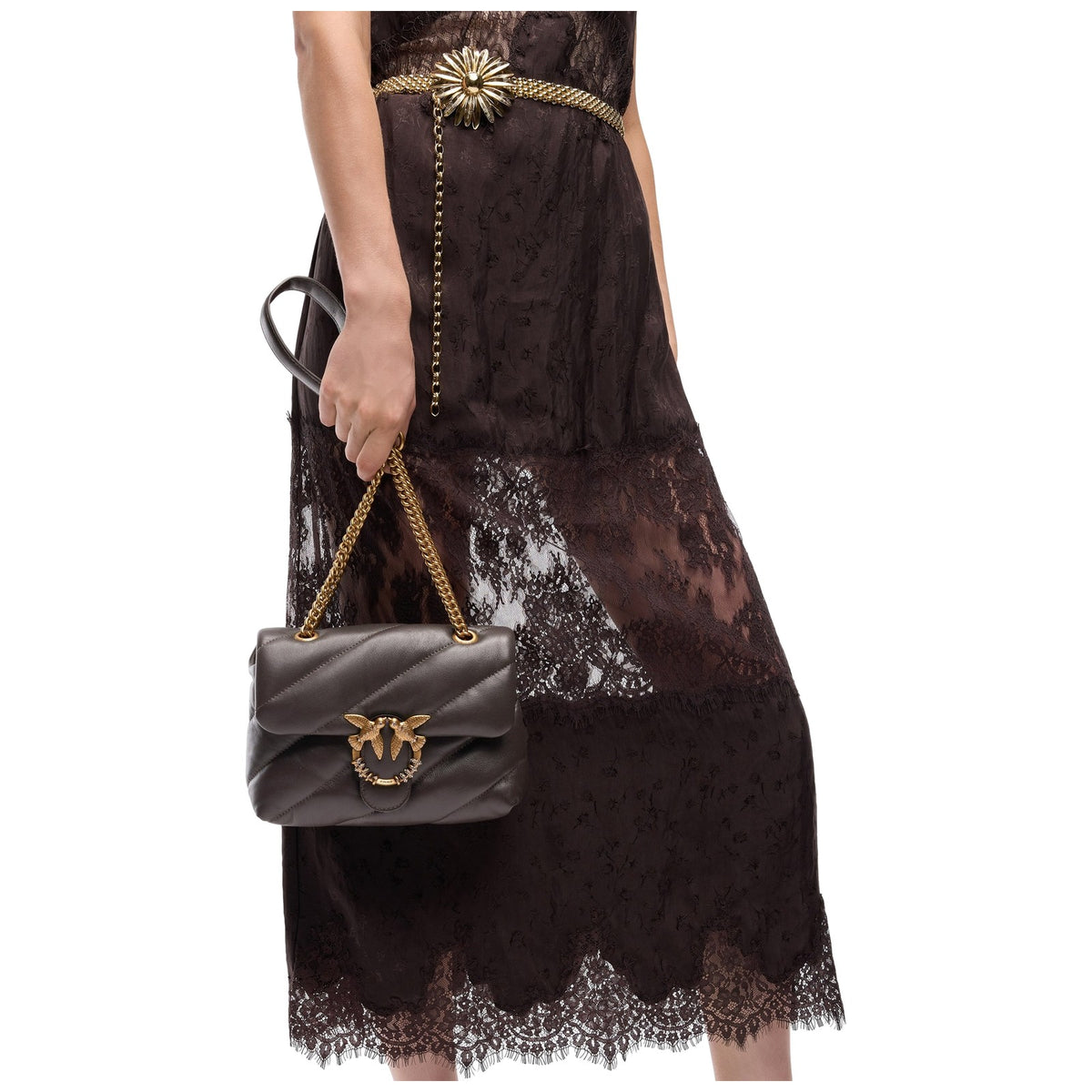 Borse a spalla Donna Pinko - Puff Mini New Buckle Sheep Nap - Marrone
