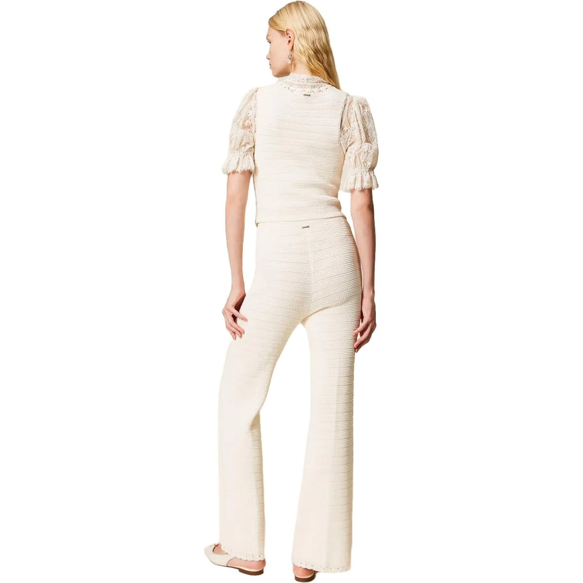 Pantaloni Donna Twinset - Pantalone In Maglia Bordi Crochet - Beige