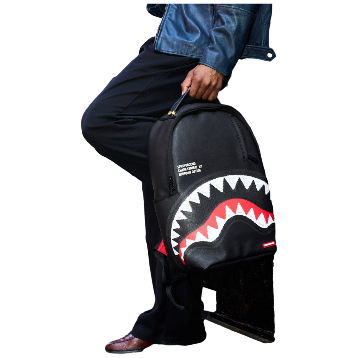 Zaini Casual Unisex Sprayground - Shark Central Black Embroidered Shark Backpack - Nero