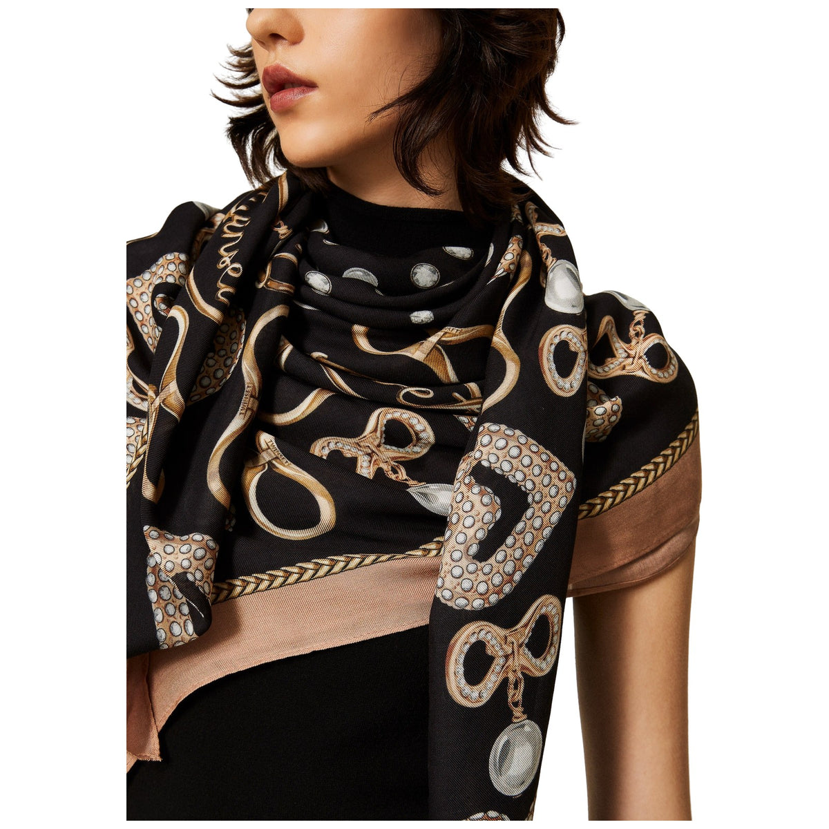 Sciarpe Donna Twinset - Kefia In Tessuto Stampa Bijoux - Nero